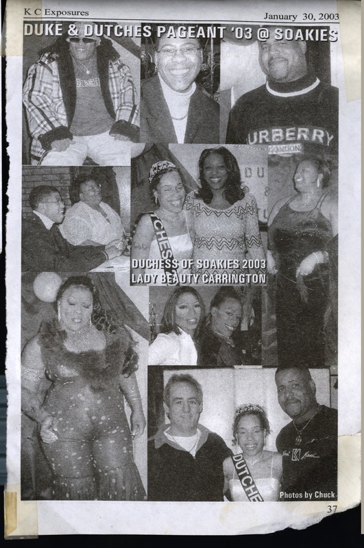 A clipping from the magazine, KC Exposures, displays images from a pageant at Soakie's.