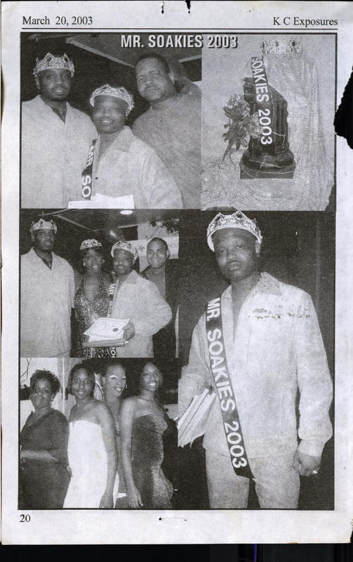 A magazine page with B&W images from the "Mr. Soakie's 2003" pageant.