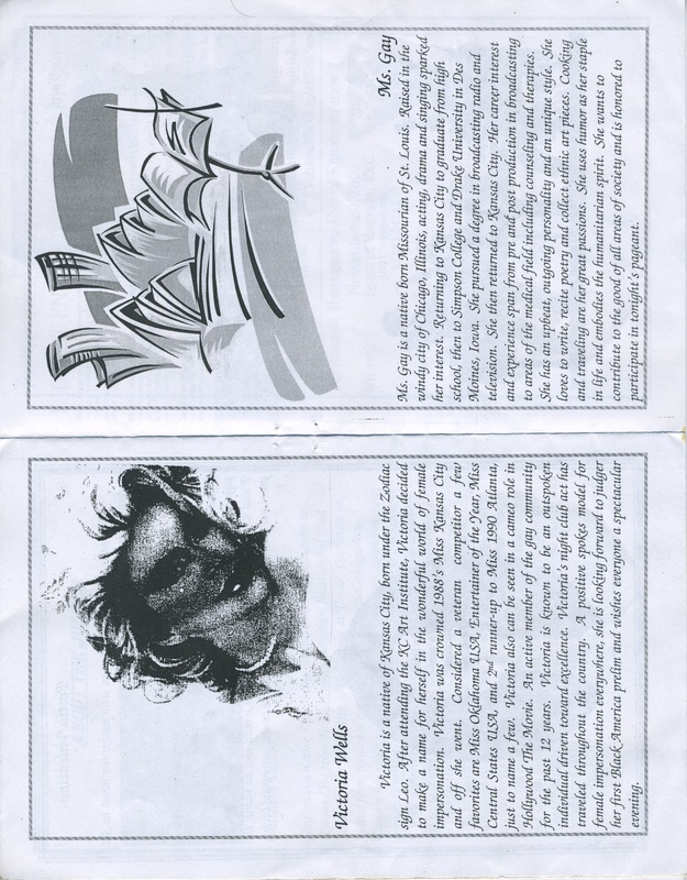 Page 9 and 10 for "Mr. & Miss Black Mid-America" program. Pictures and bio for judges of the pageant, Victoria Wells and Ms. Gay.